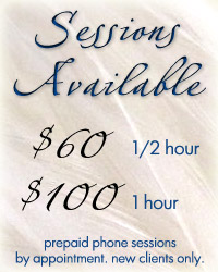 sessions available 60 dollars for half hour, 100 dollars for one hour
